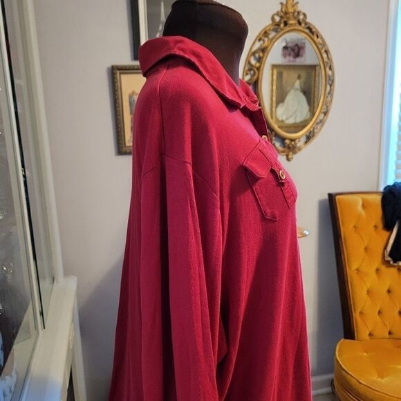 Chaps Red Blouse with Gold Buttons - Picture 5 of 7